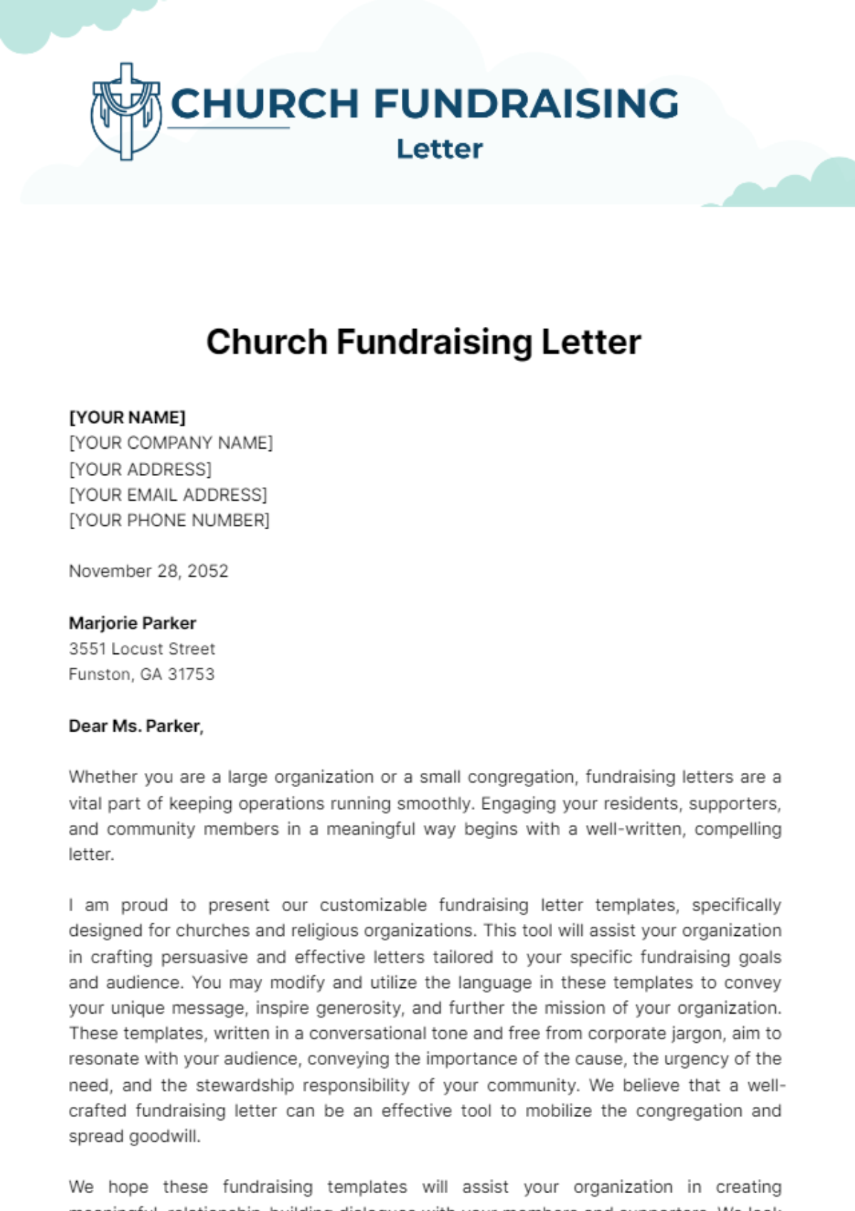 Church Fundraising Letter Template - Edit Online & Download