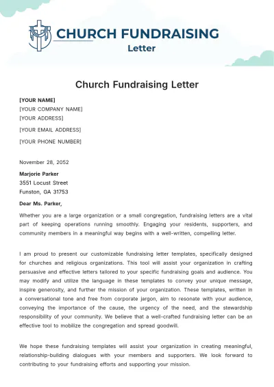Free Church Fundraising Letter Template to Edit Online