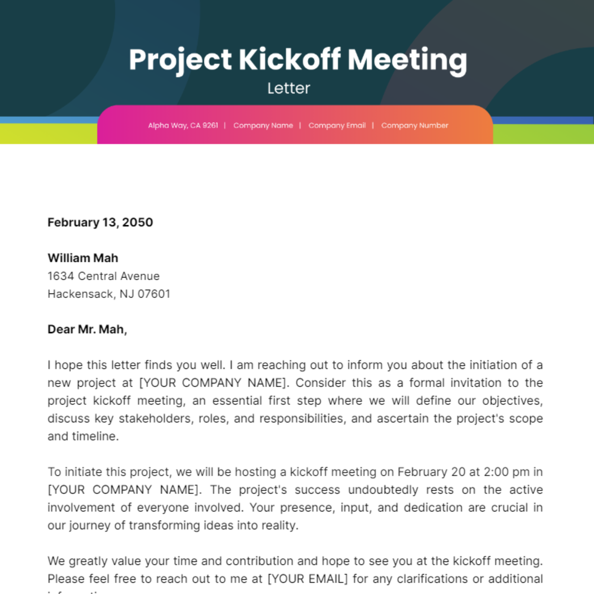 Project Kickoff Meeting Letter Template - Edit Online & Download ...