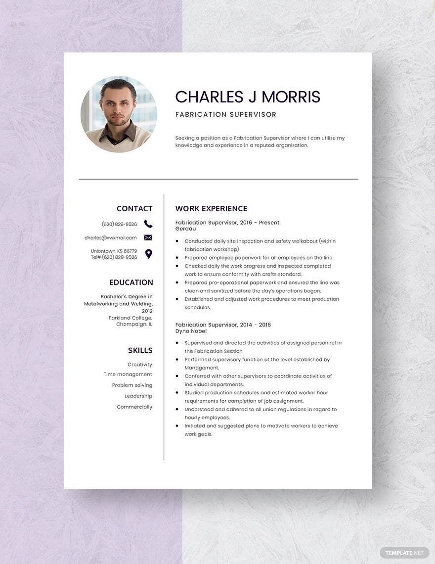 Fabrication Supervisor Resume in Pages, Word - Download | Template.net