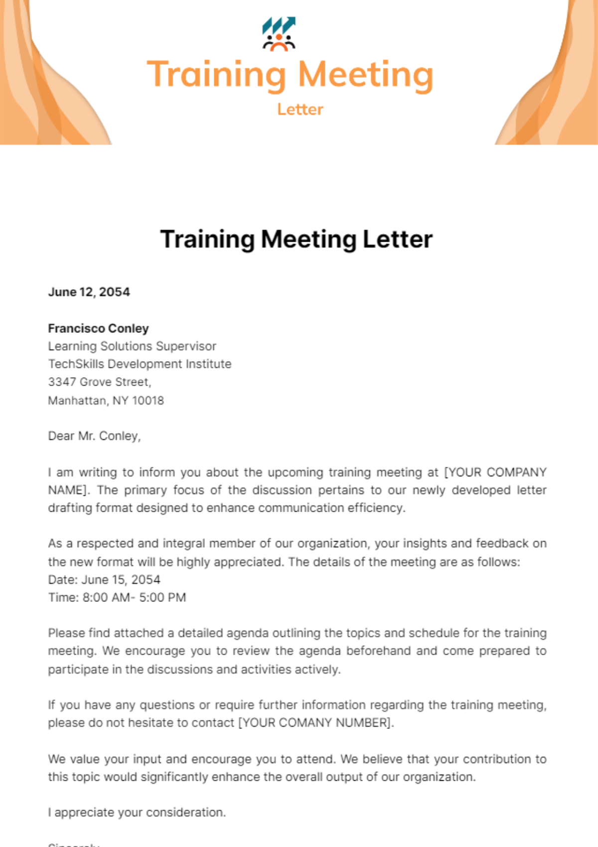 Training Meeting Letter Template