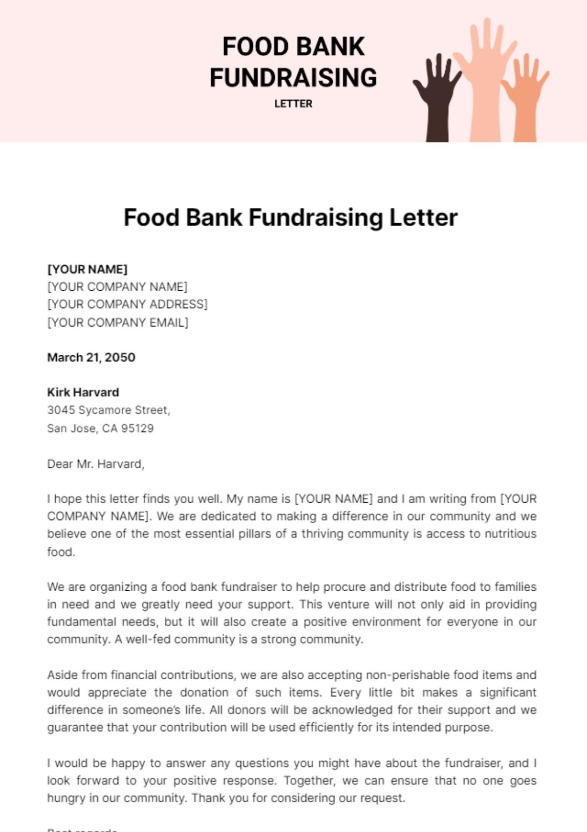 Food Bank Fundraising Letter Template - Edit Online & Download