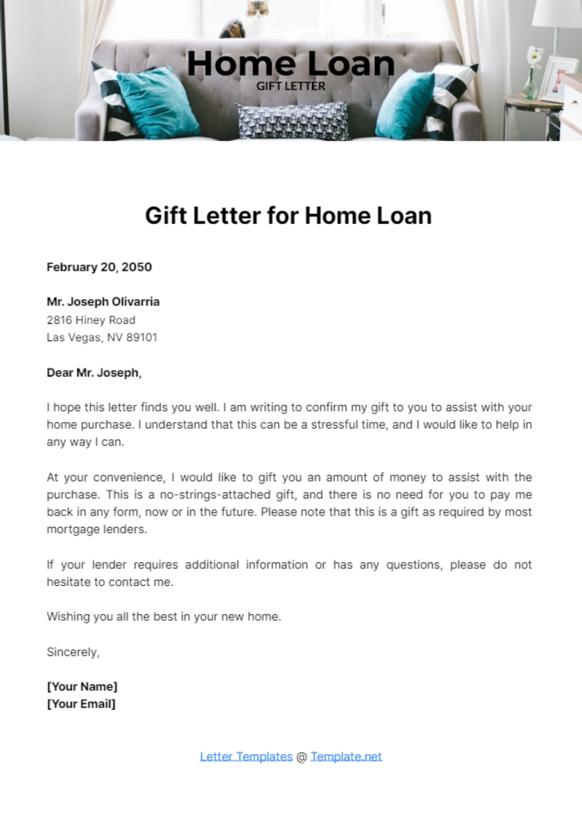 Gift Letter for Home Loan Template - Edit Online & Download