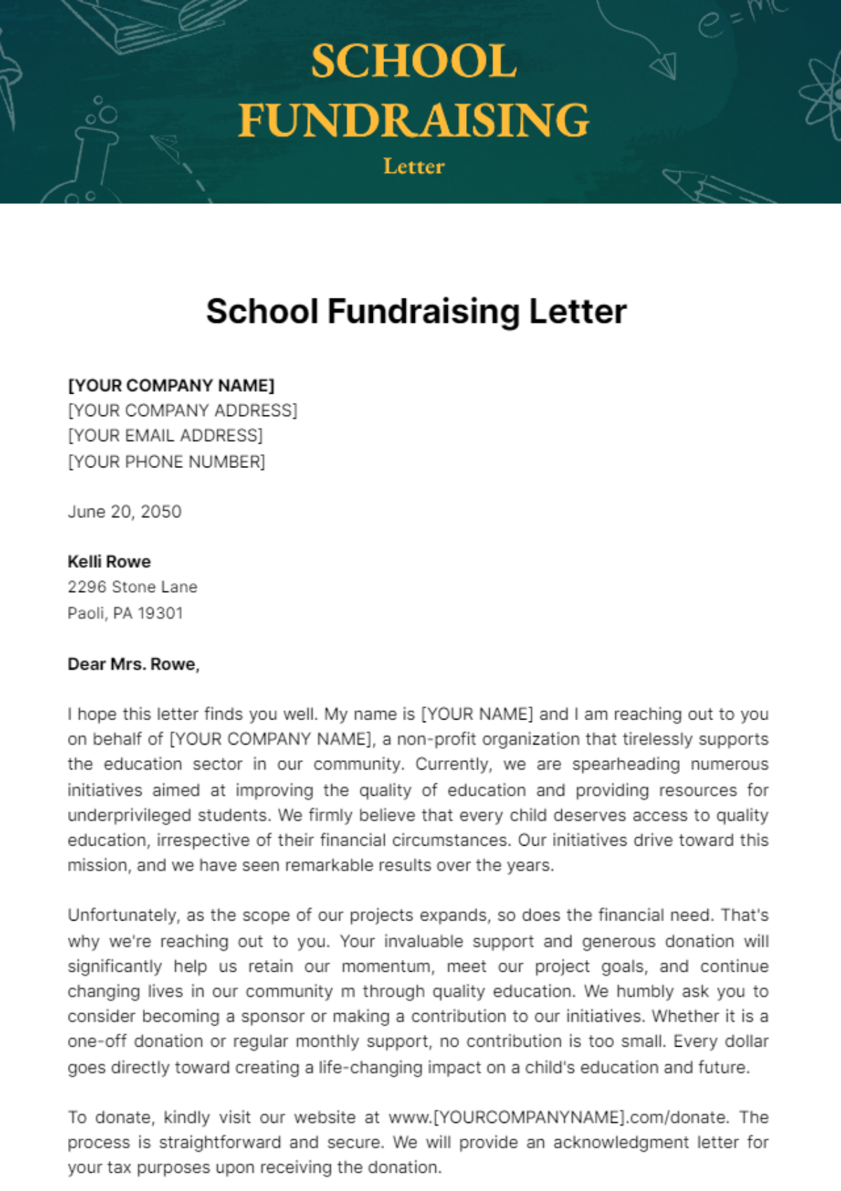 School Fundraising Letter Template - Edit Online & Download