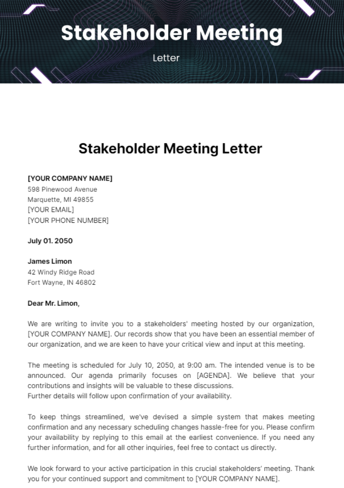 Stakeholder Meeting Letter Template