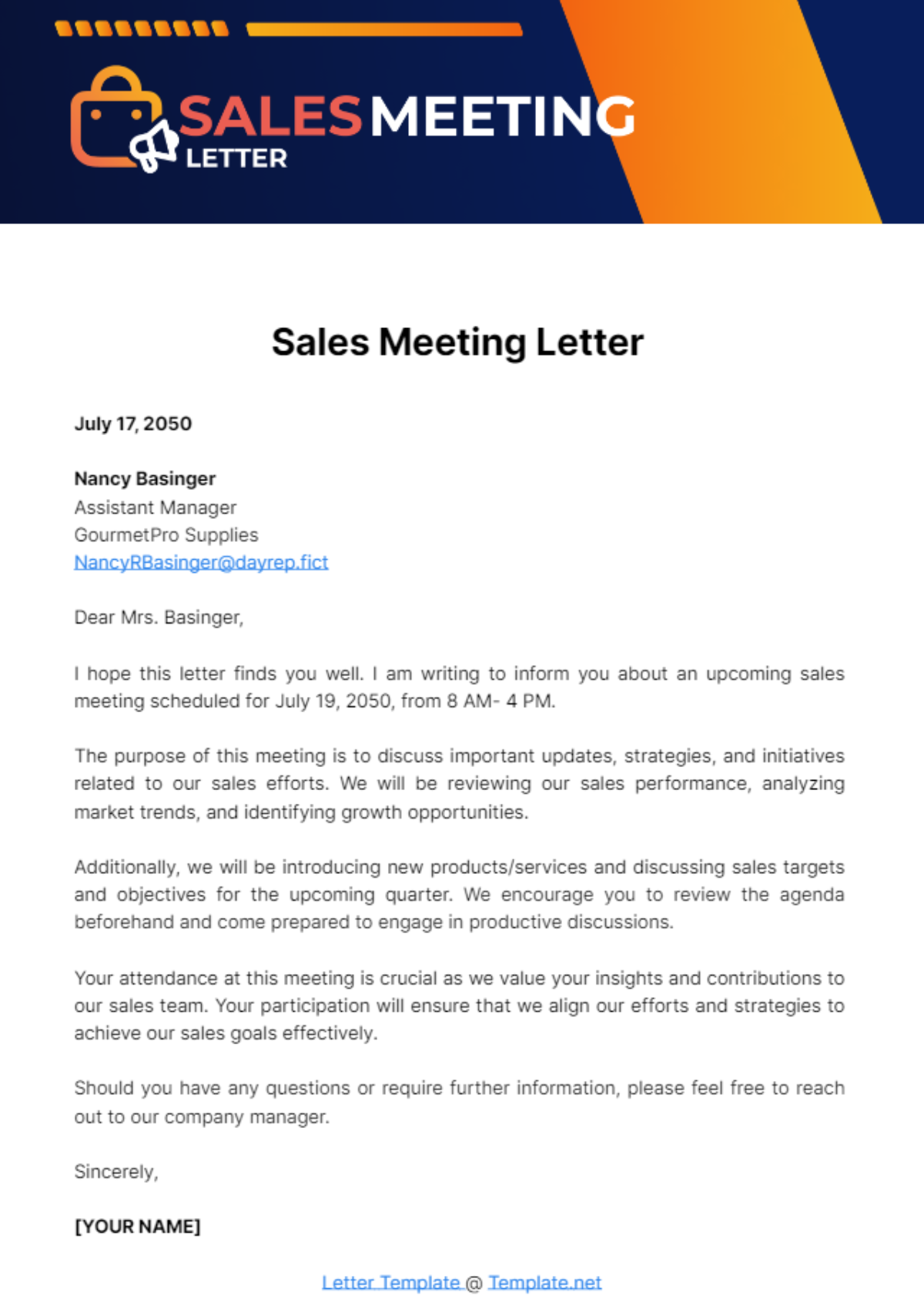 Sales Meeting Letter Template - Edit Online & Download