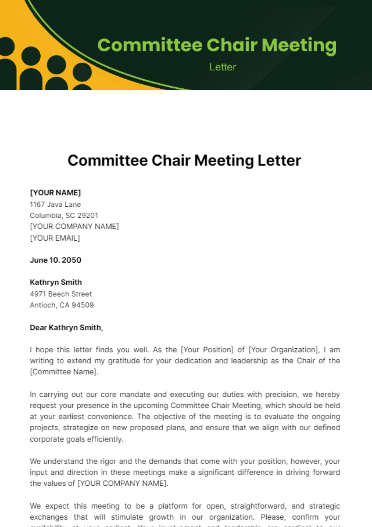 Committee Chair Meeting Letter Template - Edit Online & Download