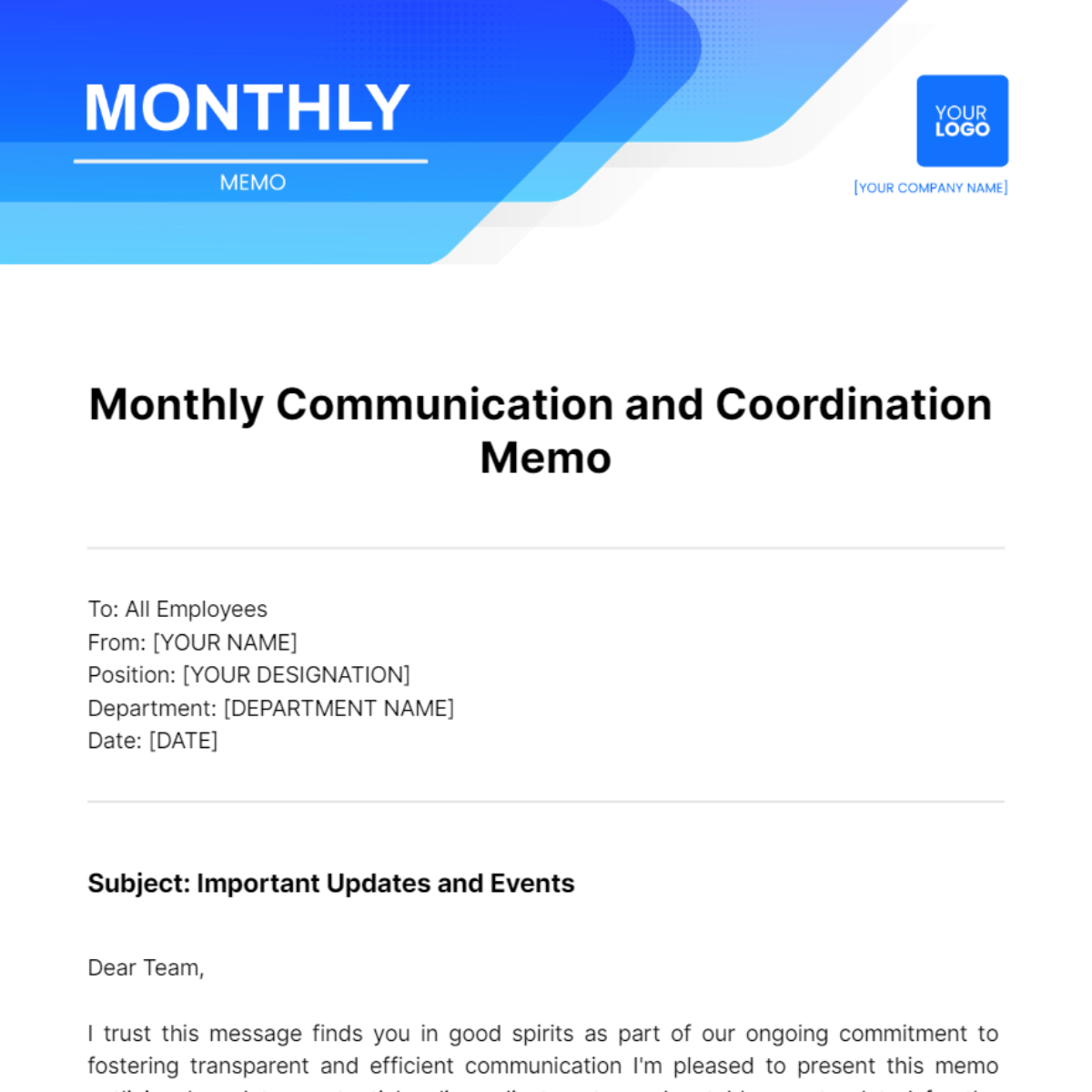Monthly Memo Template