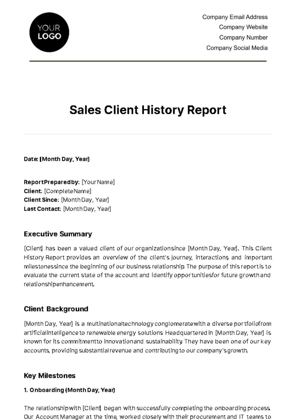 Sales Client History Report Template