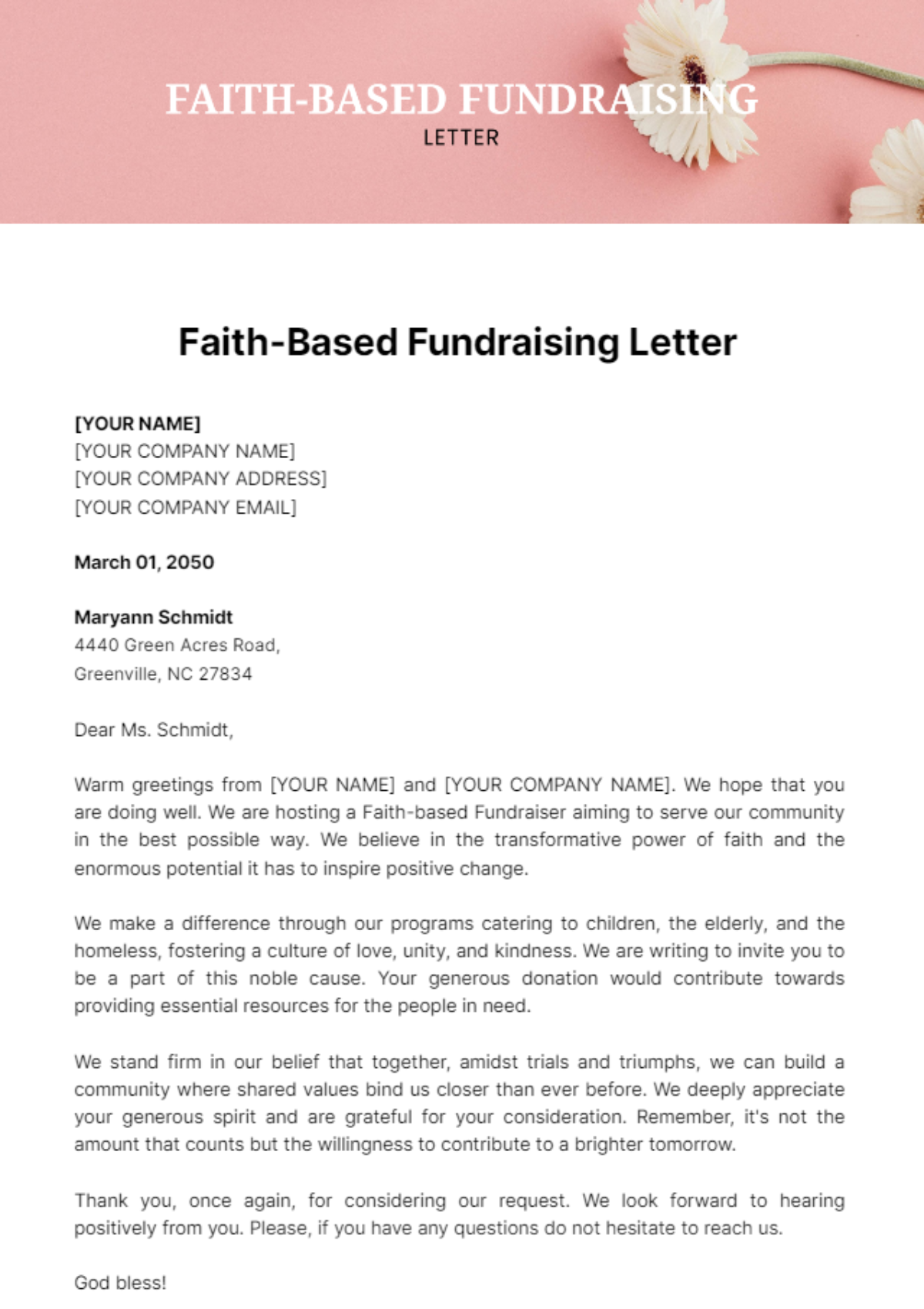 Faith-Based Fundraising Letter Template - Edit Online & Download