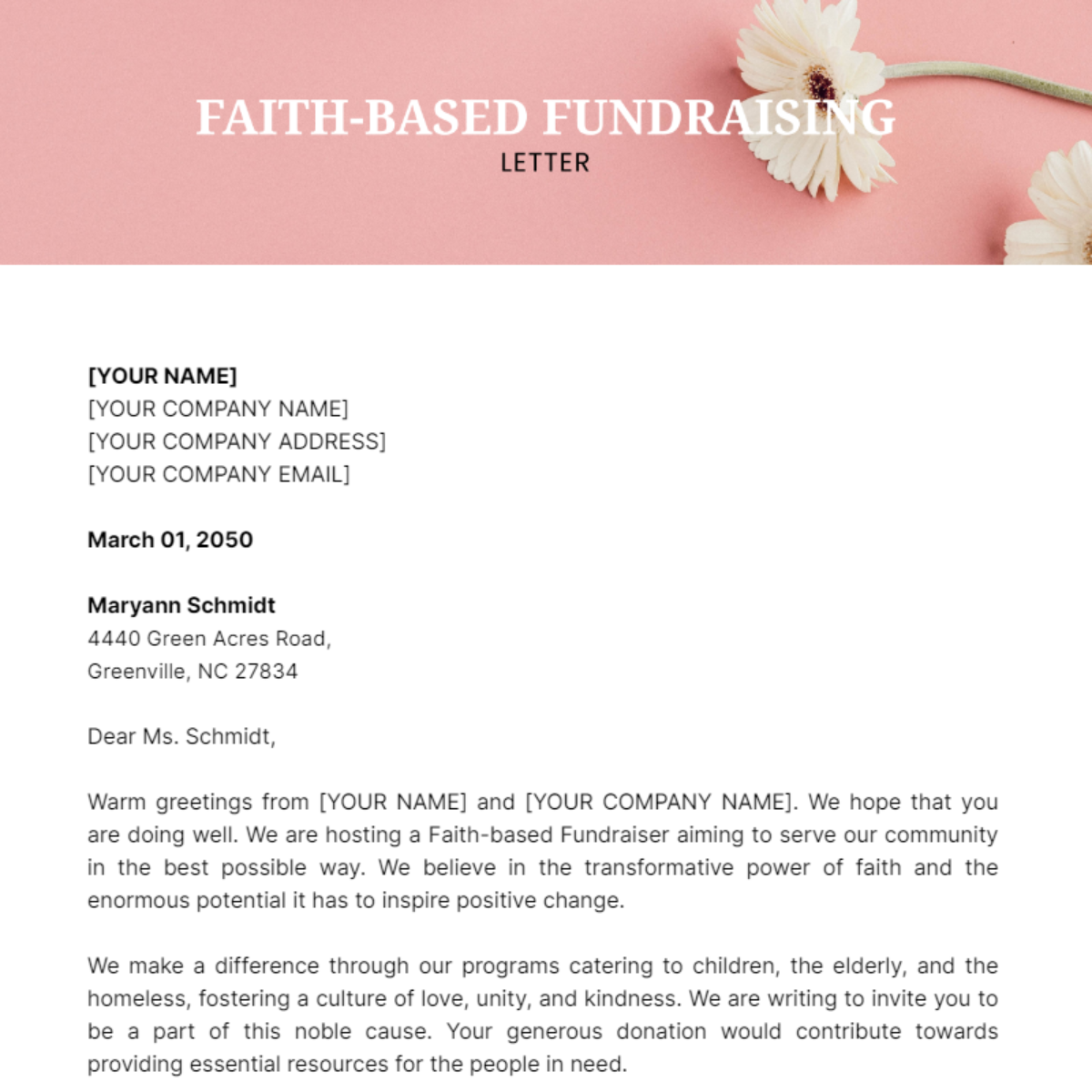 Faith-Based Fundraising Letter Template - Edit Online & Download