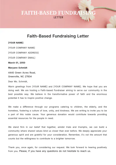 Free Faith-Based Fundraising Letter Template to Edit Online