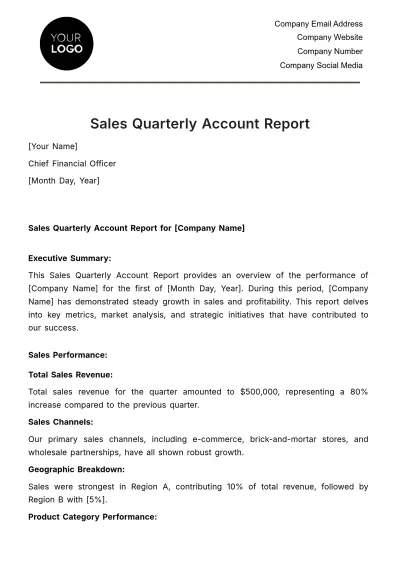 Free Sales Quarterly Account Report Template to Edit Online