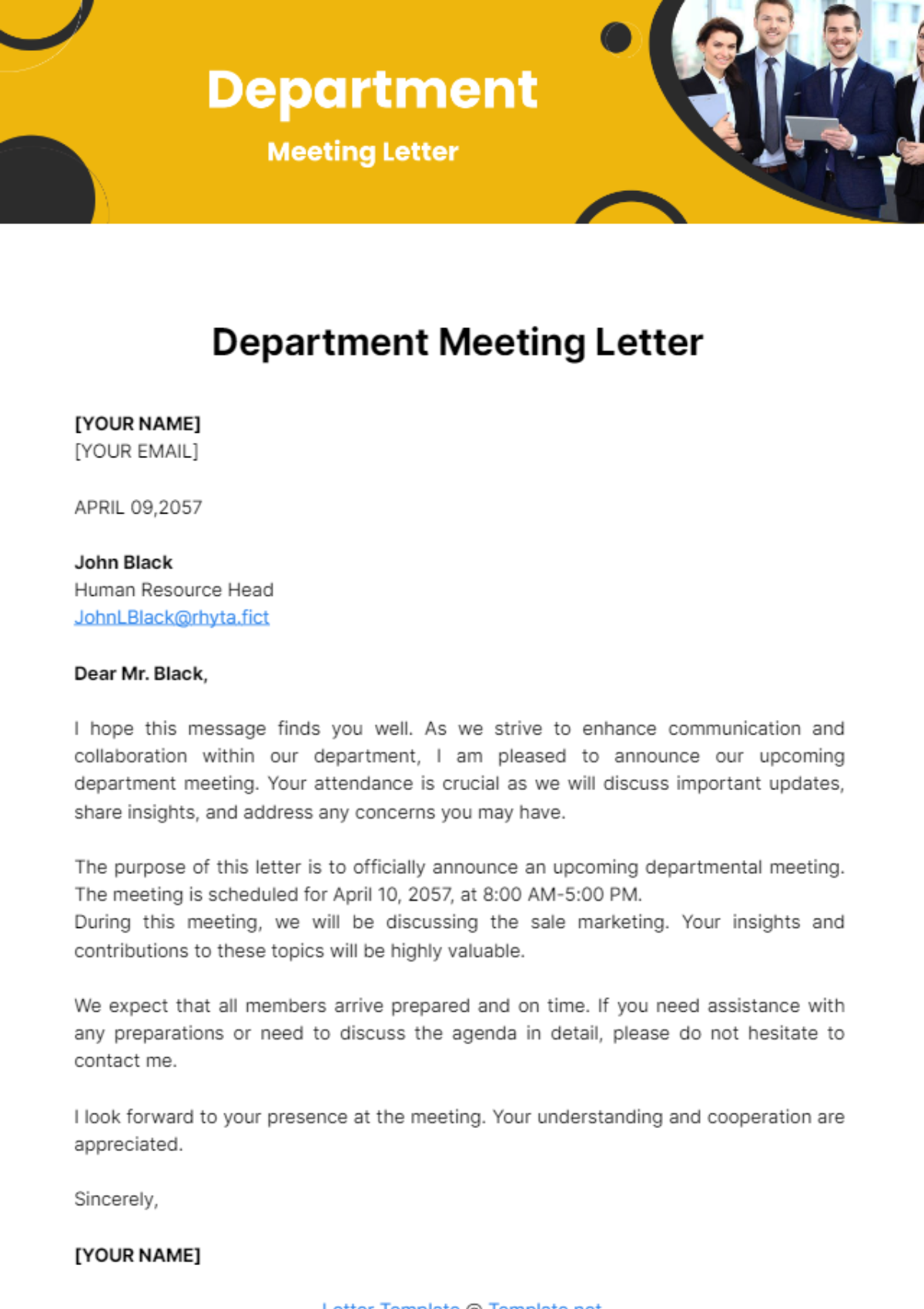 Department Meeting Letter Template