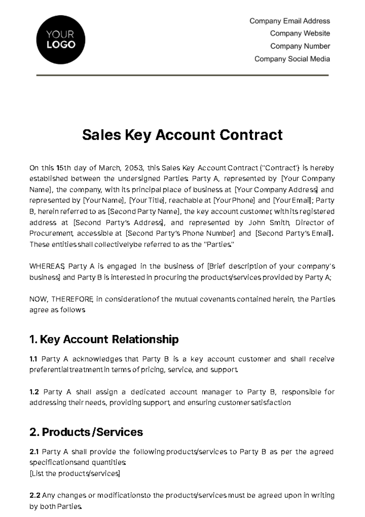 Free Sales Key Account Contract Template