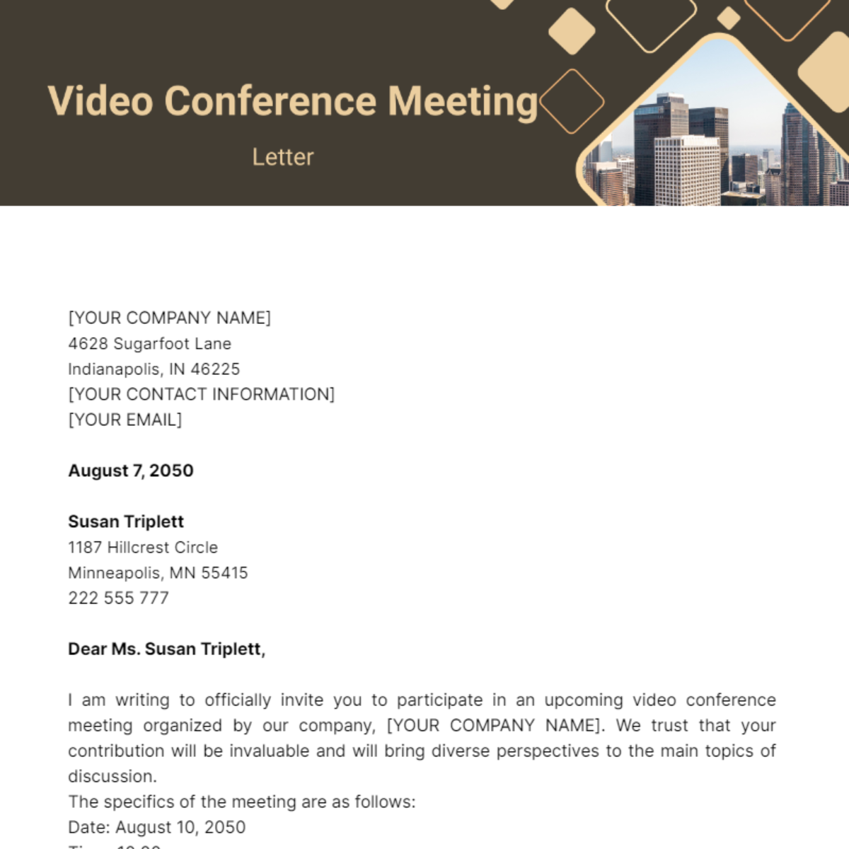 Video Conference Meeting Letter Template - Edit Online & Download