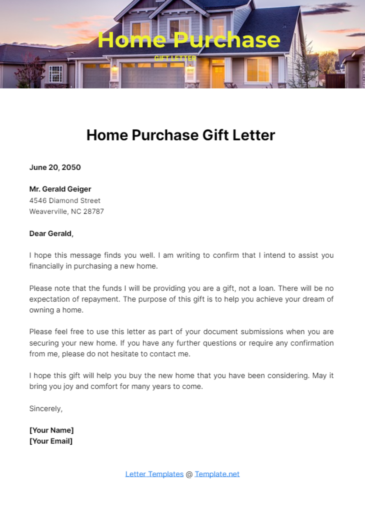 Home Purchase Gift Letter Template - Edit Online & Download