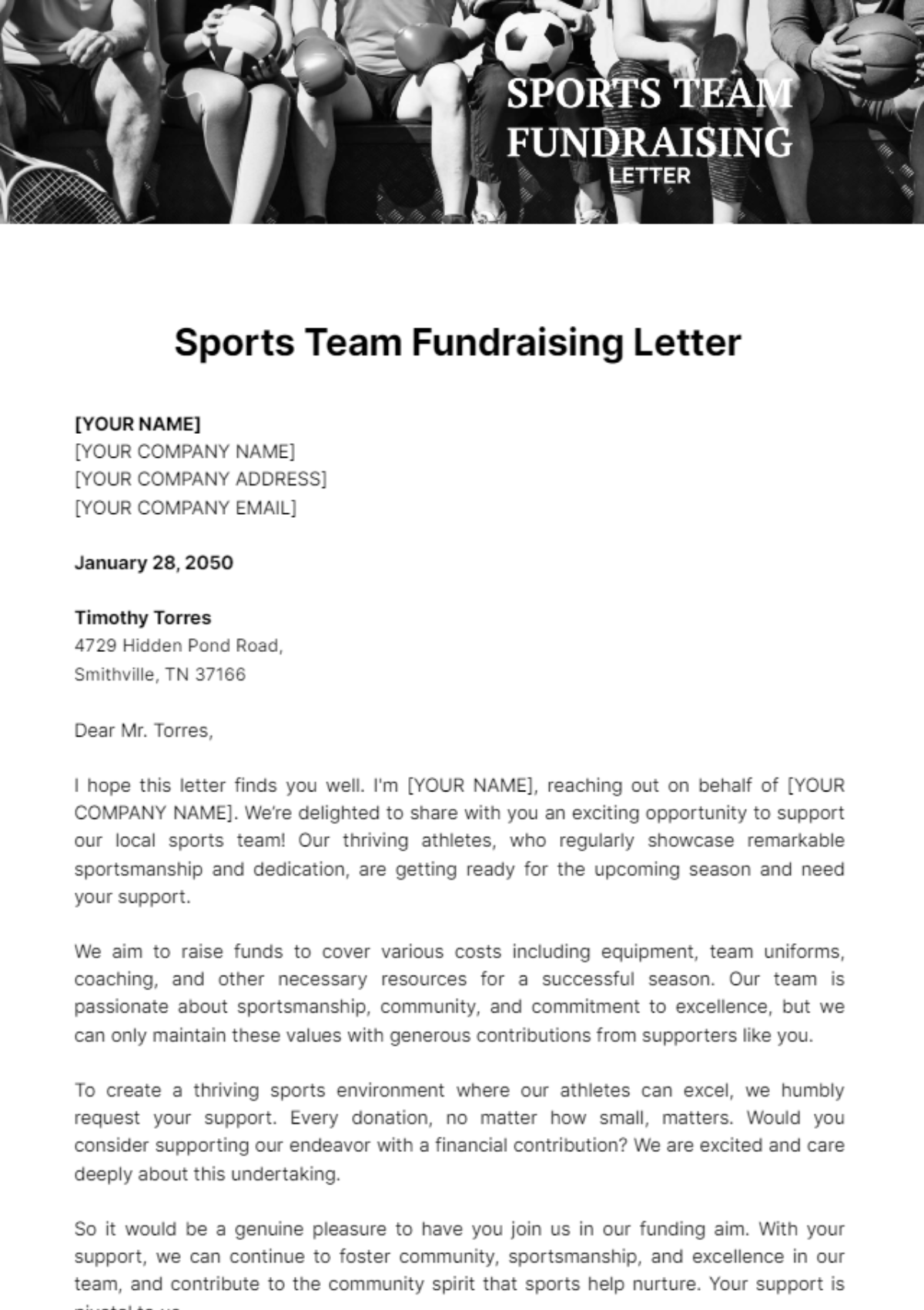 Sports Team Fundraising Letter Template - Edit Online & Download