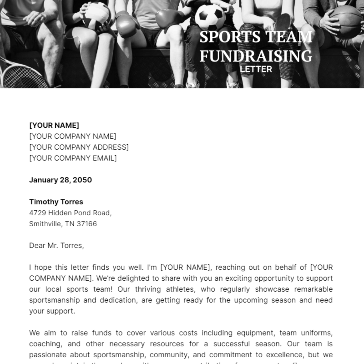 Sports Team Fundraising Letter Template - Edit Online & Download