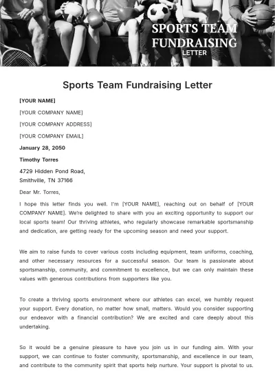 Free Sports Team Fundraising Letter Template to Edit Online