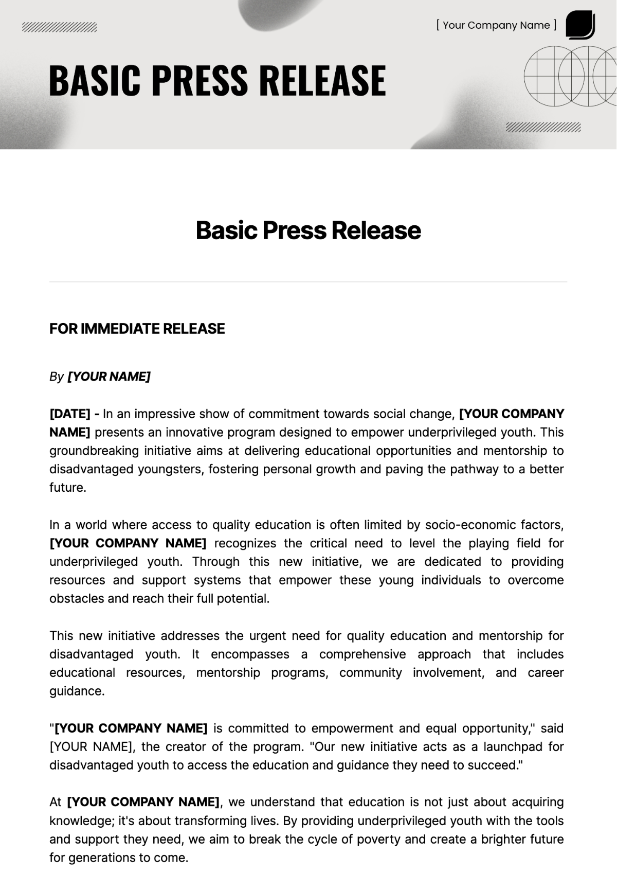 Basic Press Release Template