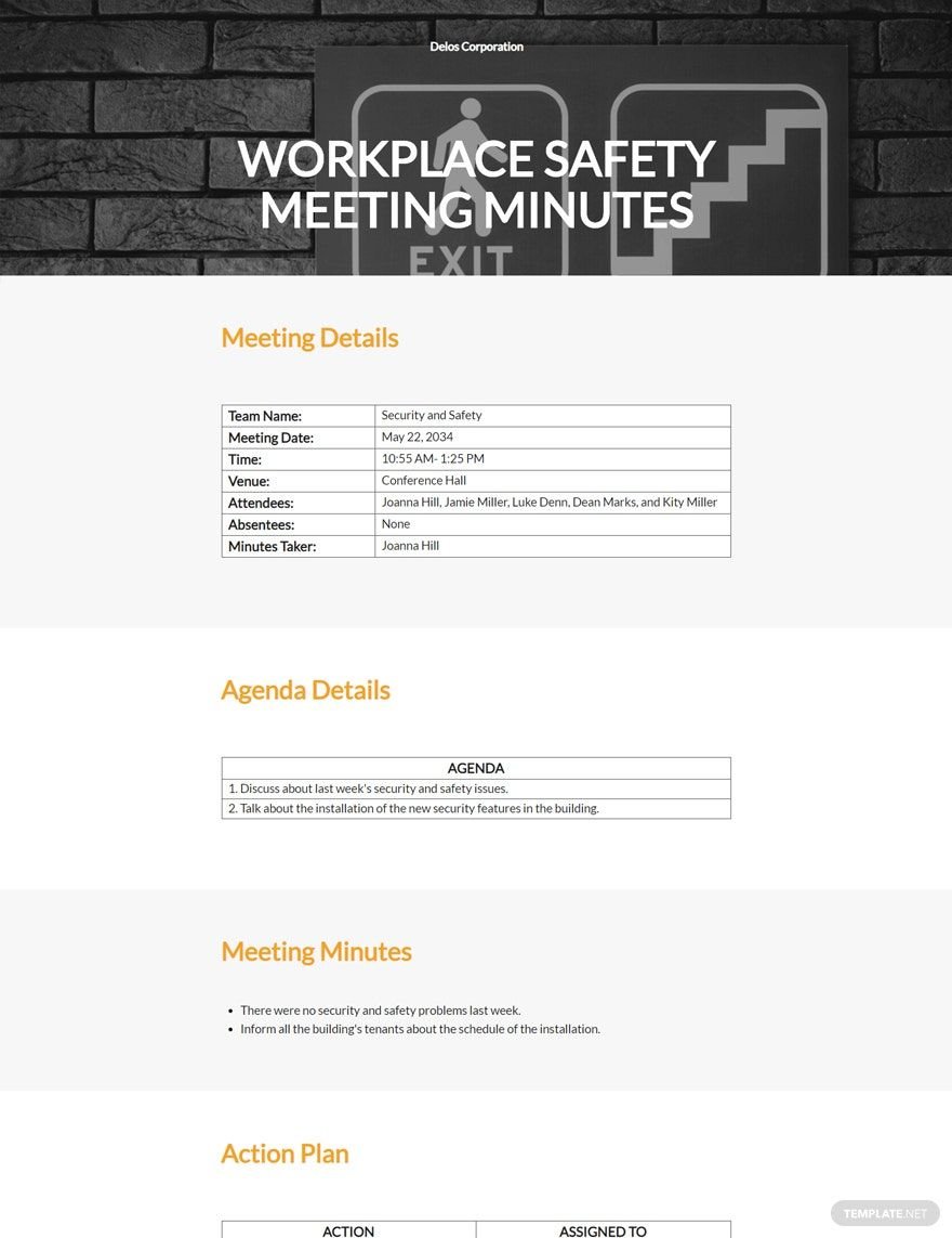 Workplace Safety Meeting Minutes Template