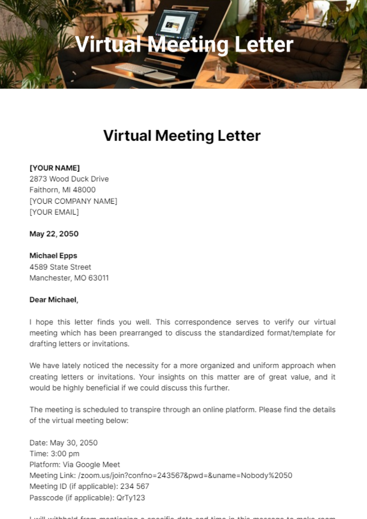 Virtual Meeting Letter Template