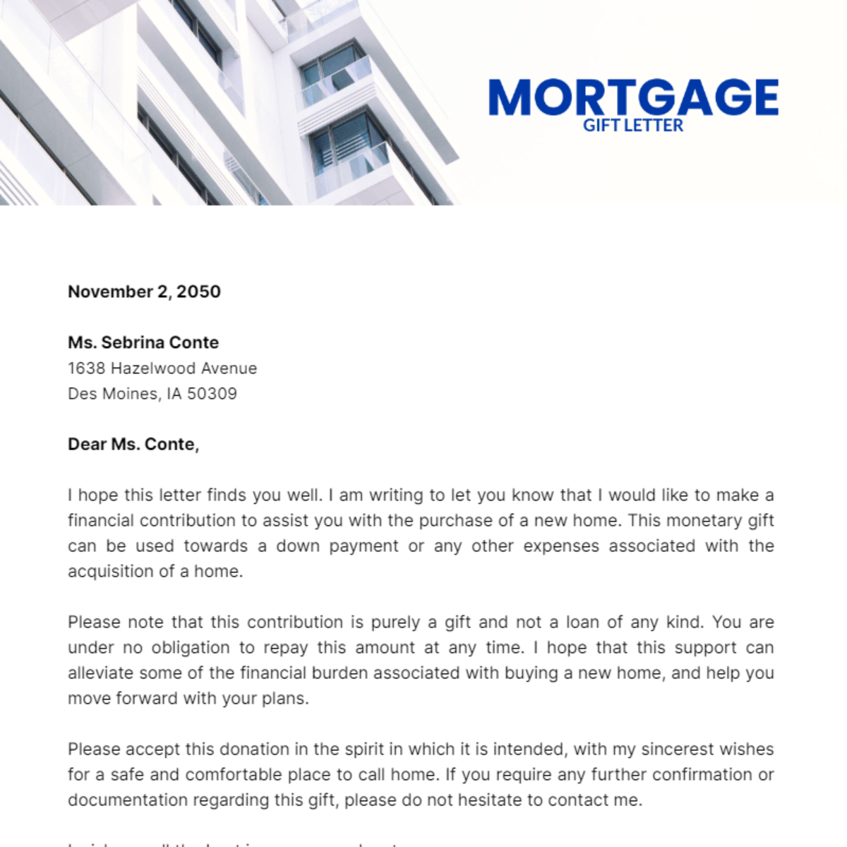 Mortgage Gift Letter Template - Edit Online & Download