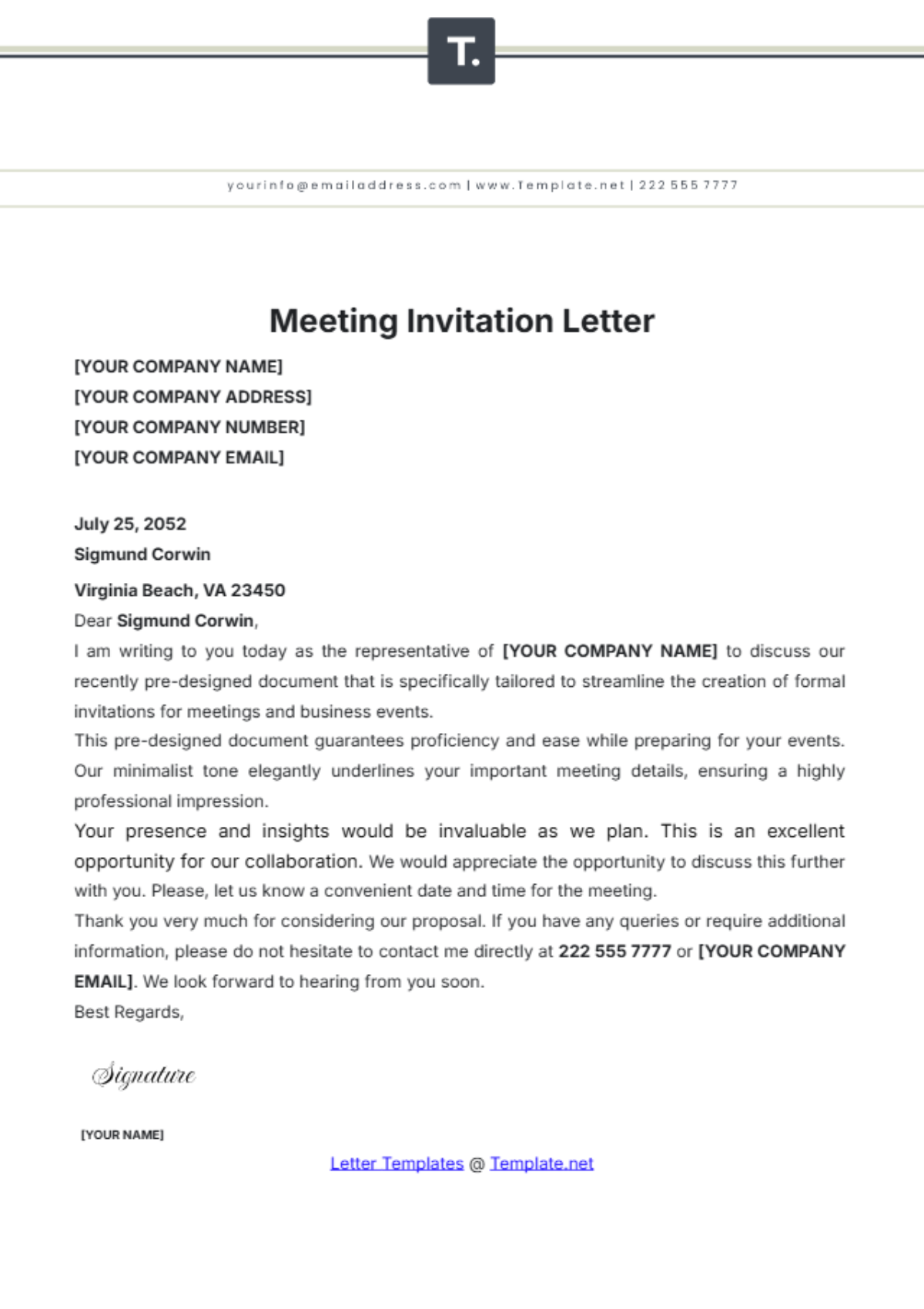 Meeting Invitation Letter Template - Edit Online & Download