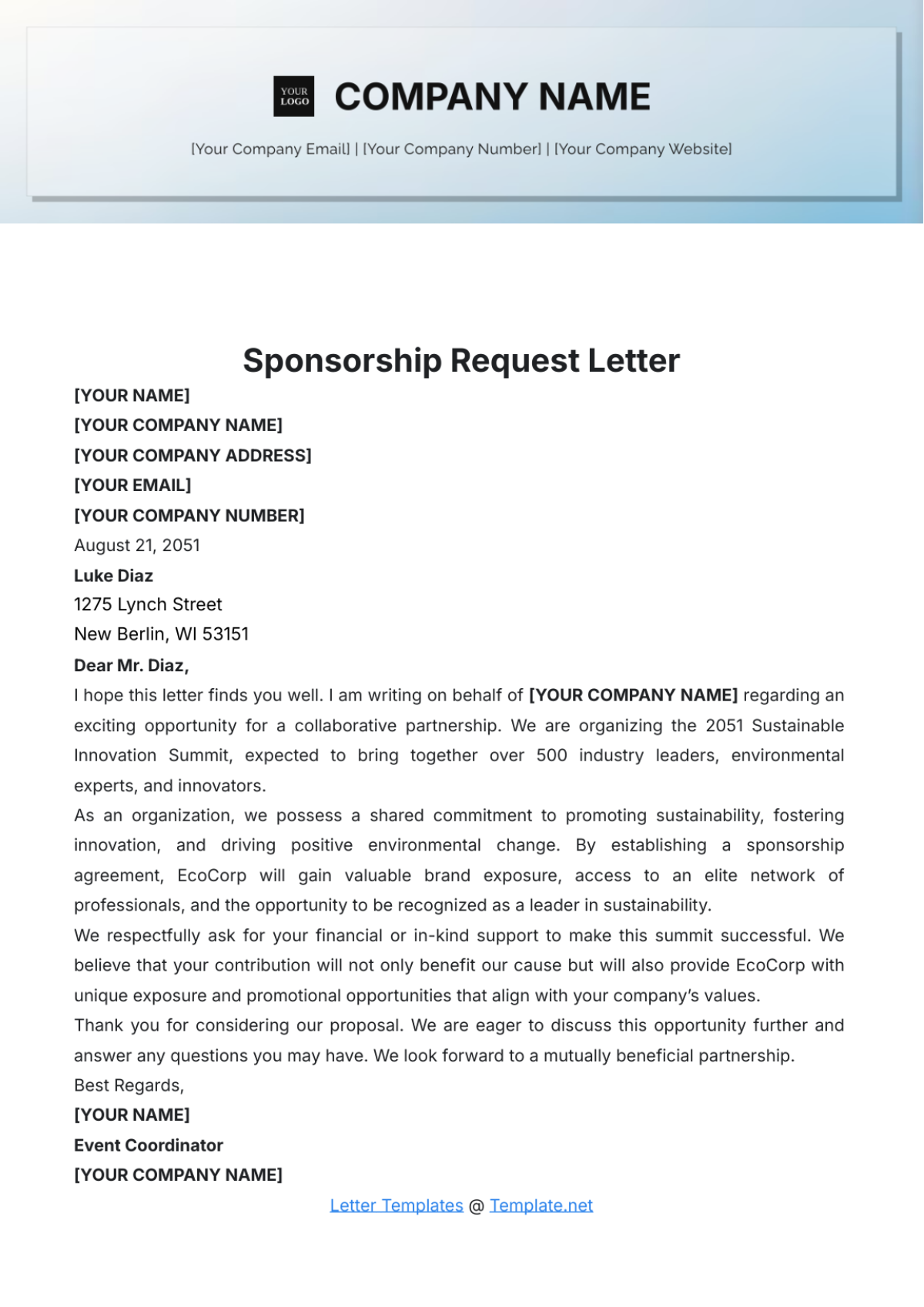 Sponsorship Request Letter Layout Template - Edit Online & Download