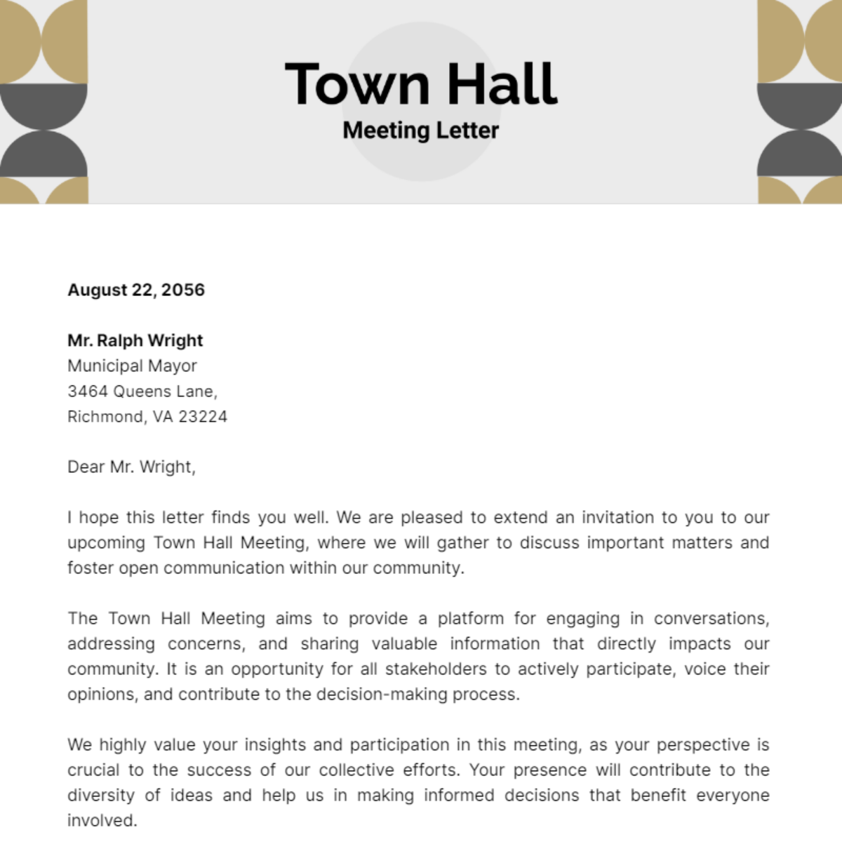 Town Hall Meeting Letter Template - Edit Online & Download