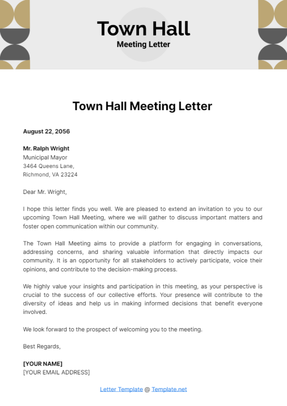 Town Hall Meeting Letter Template - Edit Online & Download