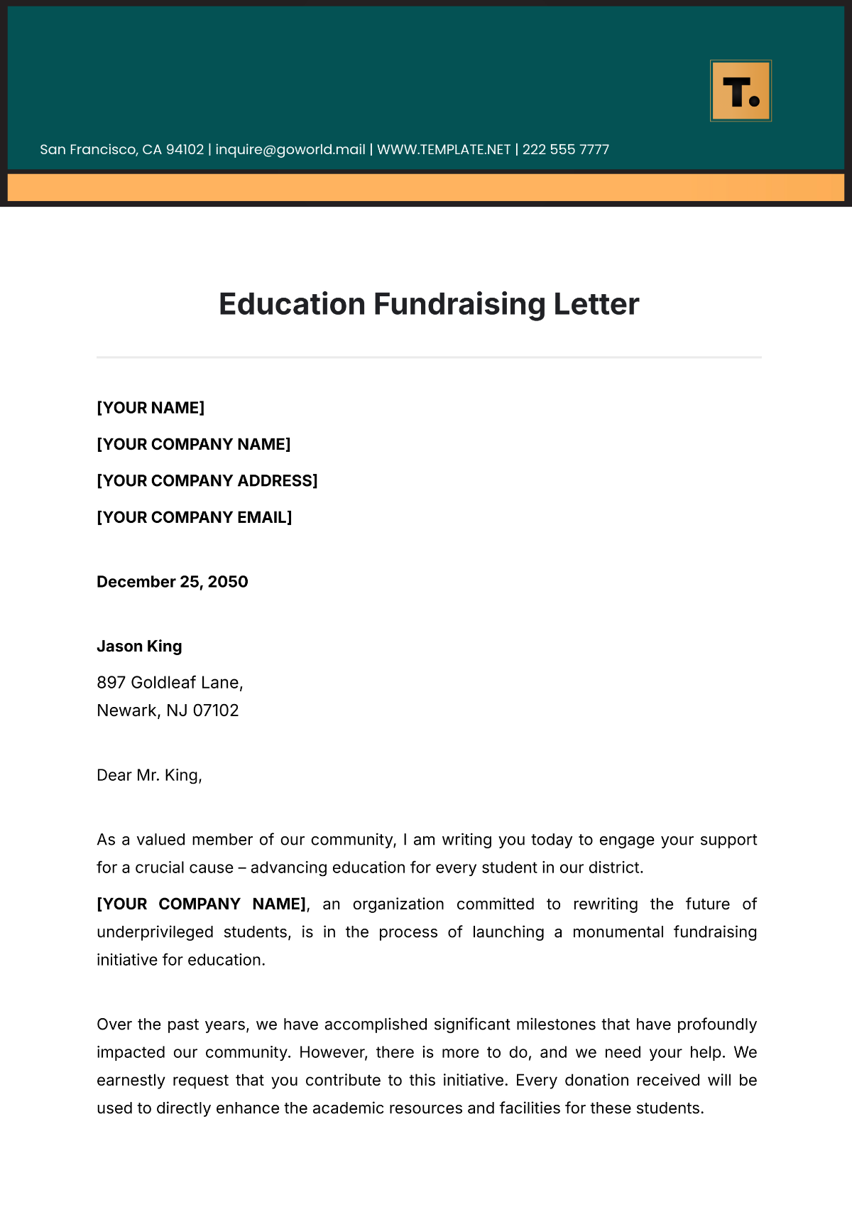 Education Fundraising Letter Template - Edit Online & Download