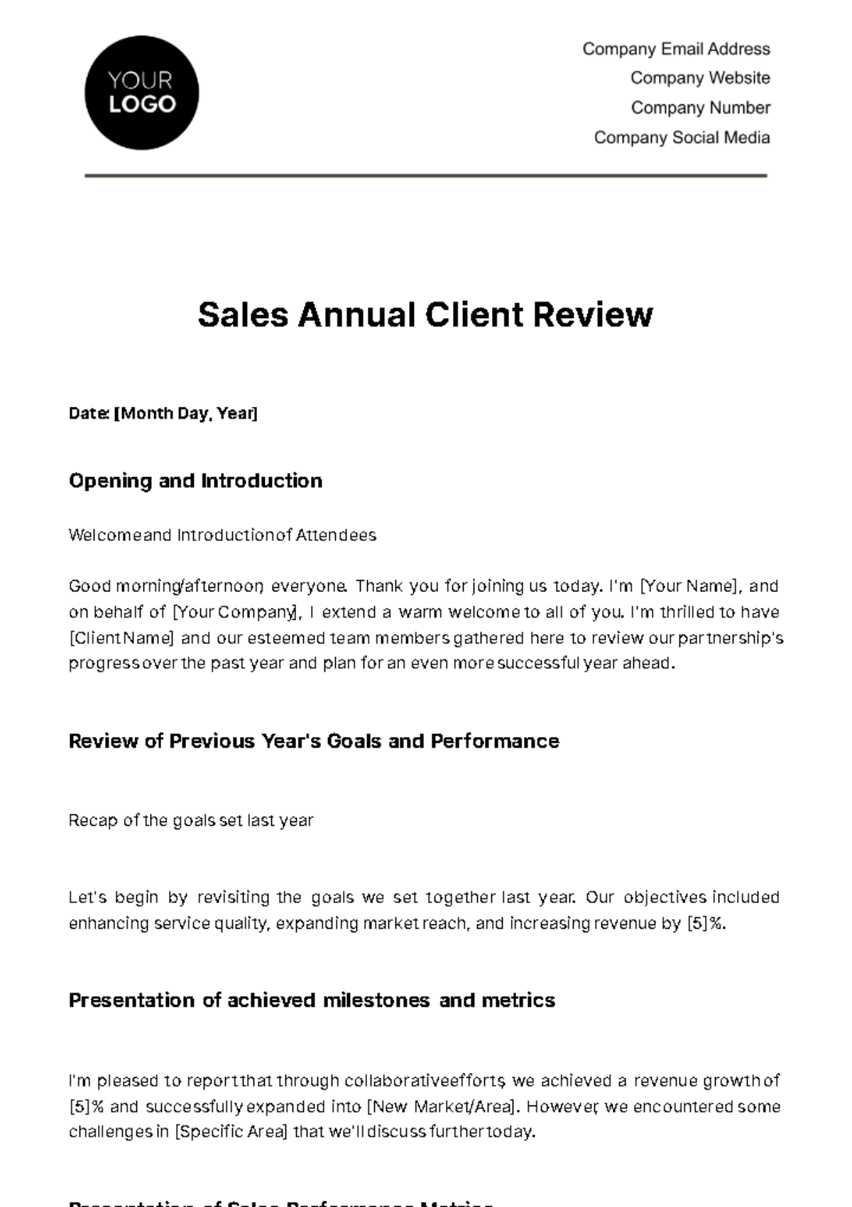 Free Sales Annual Client Review Template