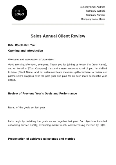Free Sales Annual Client Review Template to Edit Online