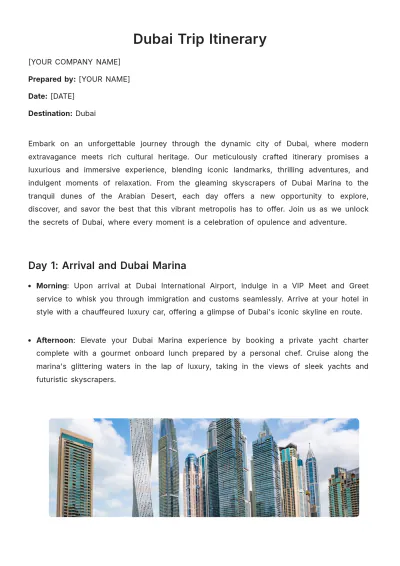 Free Dubai Trip Itinerary Template to Edit Online