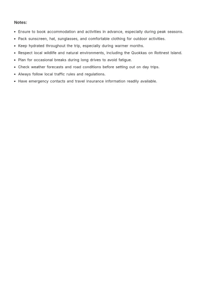 Free Perth Road Trip Itinerary Template to Edit Online