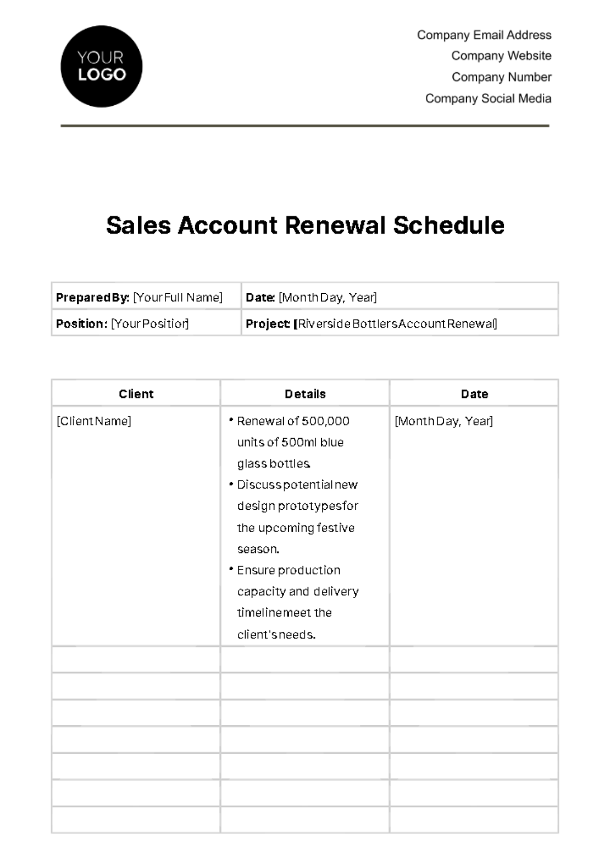 Sales Account Renewal Schedule Template