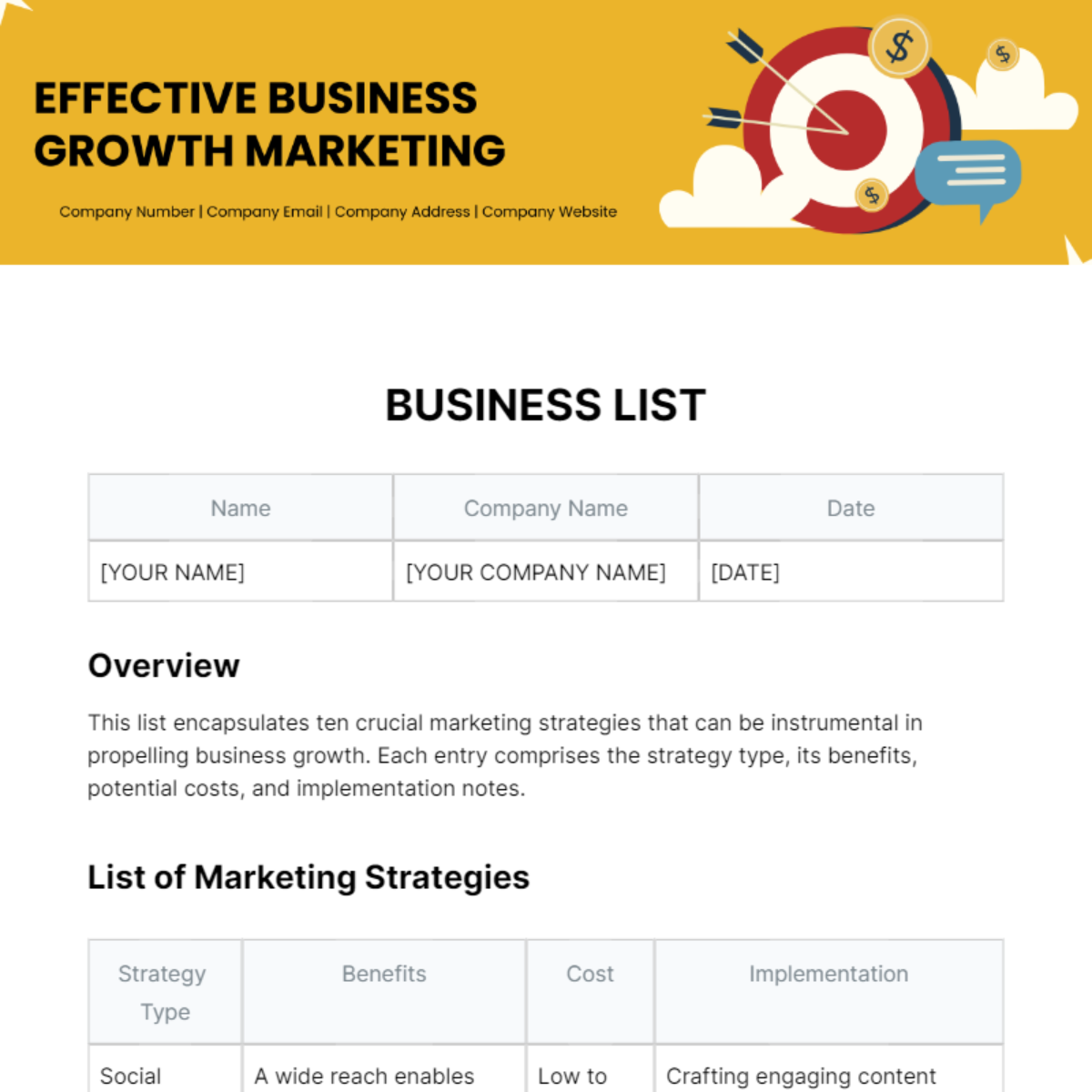 Business List Template - Edit Online & Download