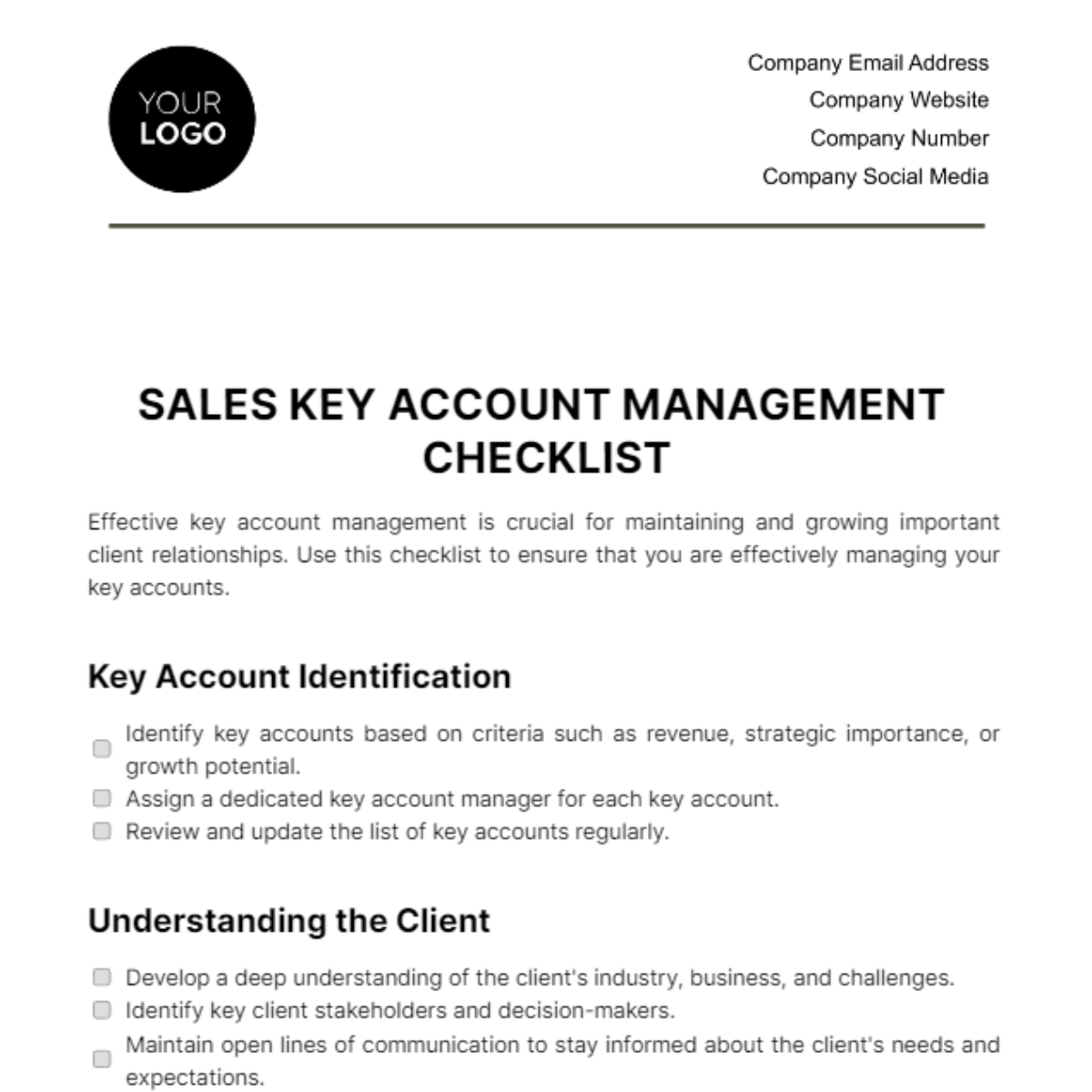 Sales Key Account Management Checklist Template - Edit Online & Download