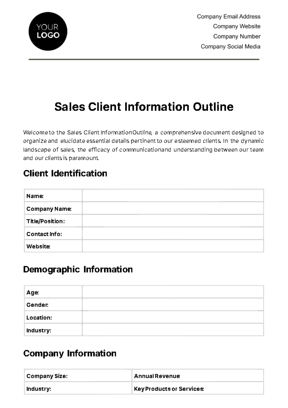 Free Sales Client Information Outline Template