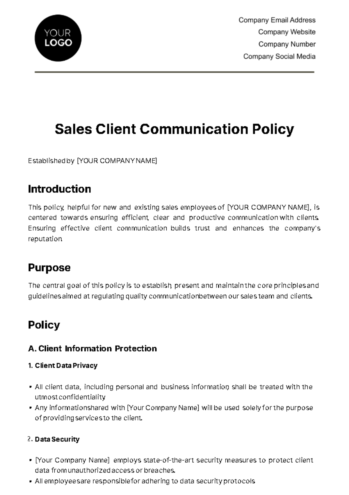 Free Sales Client Communication Policy Template