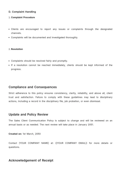 Free Sales Client Communication Policy Template to Edit Online