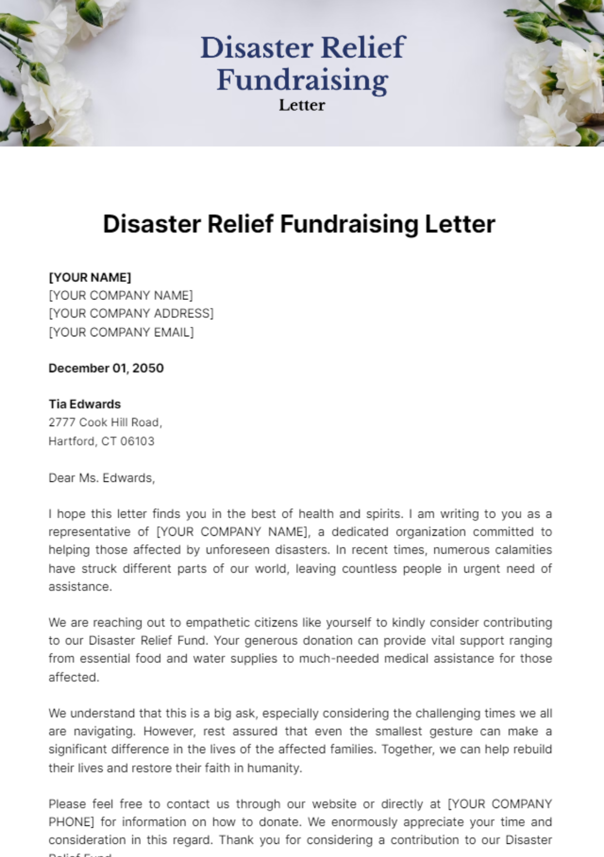 Disaster Relief Fundraising Letter Template - Edit Online & Download