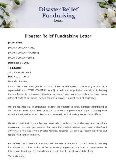 Free Disaster Relief Fundraising Letter Template to Edit Online