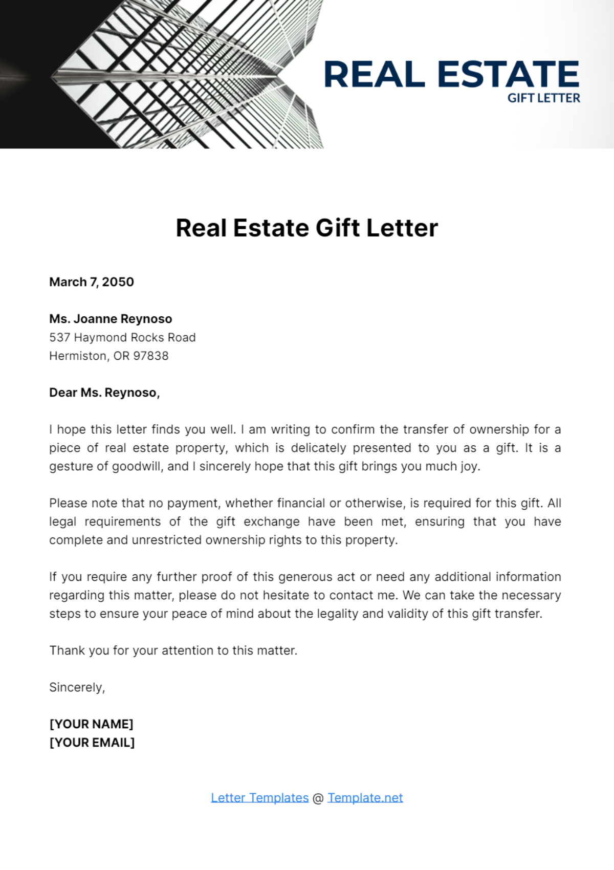 Real Estate Gift Letter Template