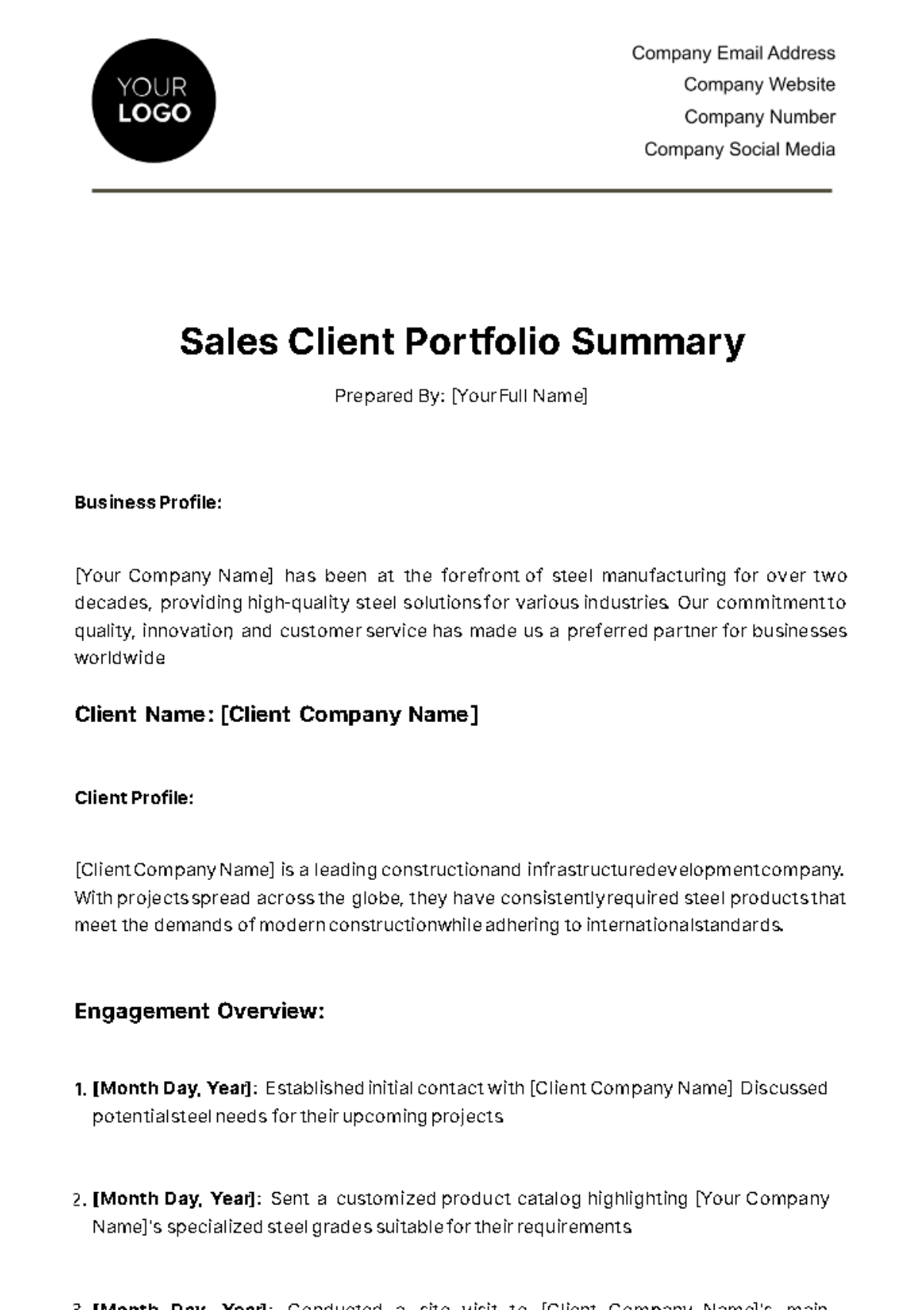 Free Sales Client Portfolio Summary Template