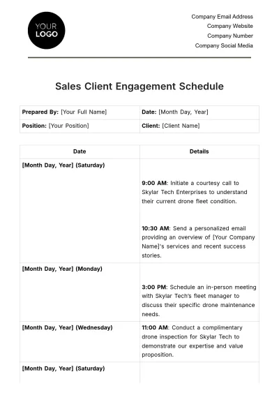Free Sales Client Engagement Schedule Template to Edit Online