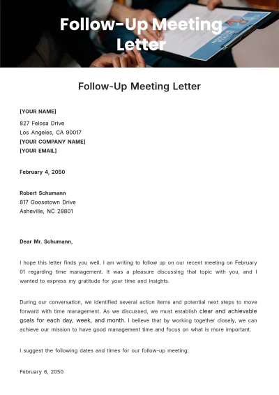 Free Follow-Up Meeting Letter Template to Edit Online