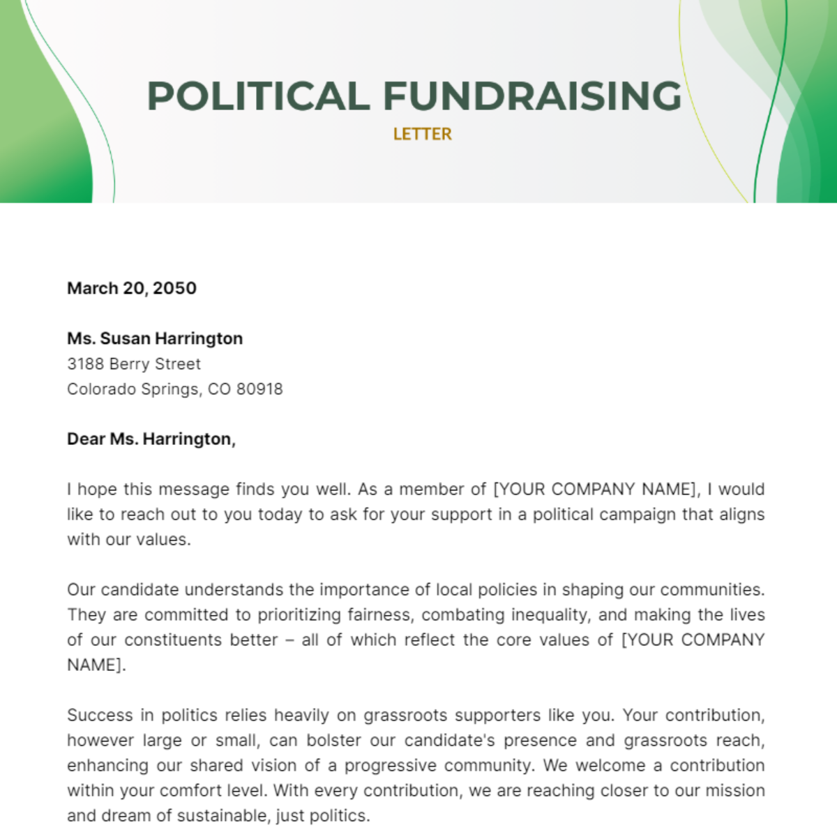 Political Fundraising Letter Template - Edit Online & Download Example ...